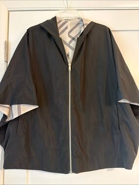 Renuar Black Hooded Zip Cape with Striped Lining